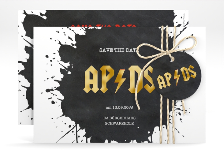 Save the Date-Karte Hardrock A6 Karte quer gold für Rockband-Fans