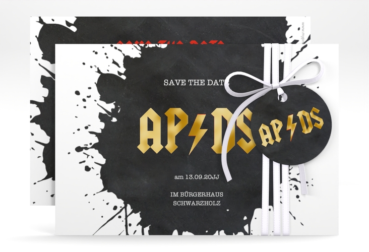 Save the Date-Karte Hardrock A6 Karte quer gold für Rockband-Fans