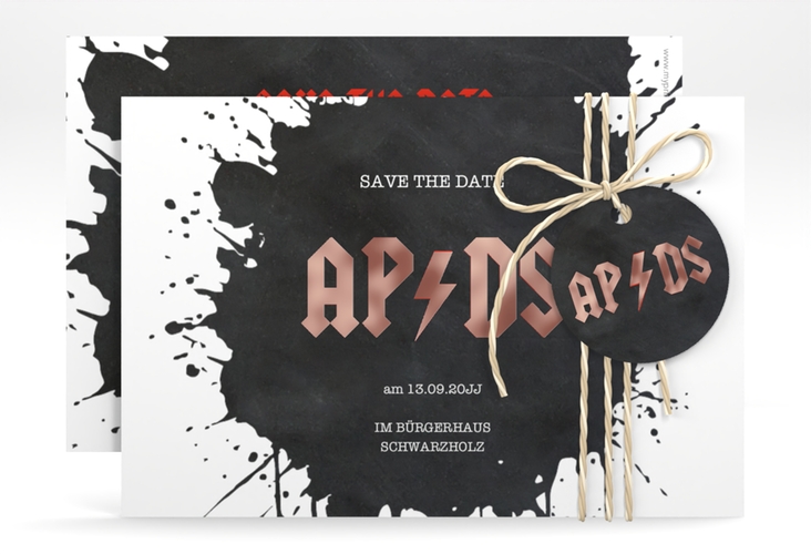 Save the Date-Karte Hardrock A6 Karte quer rosegold für Rockband-Fans