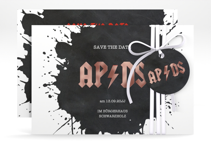 Save the Date-Karte Hardrock A6 Karte quer rosegold für Rockband-Fans