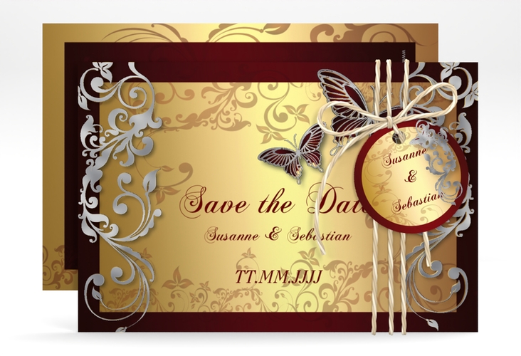 Save the Date-Karte Hochzeit Toulouse A6 Karte quer silber romantisch mit Schmetterlingen