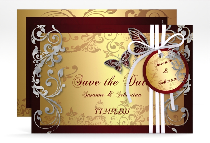 Save the Date-Karte Hochzeit Toulouse A6 Karte quer silber romantisch mit Schmetterlingen