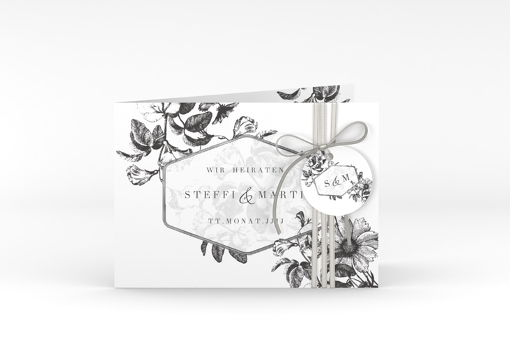Einladungskarte Hochzeit Magnificent A6 Klappkarte quer schwarz silber
