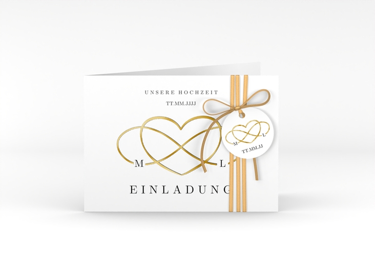 Hochzeitseinladung Infinity A6 Klappkarte quer schwarz gold