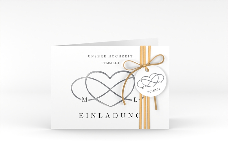 Hochzeitseinladung Infinity A6 Klappkarte quer schwarz silber