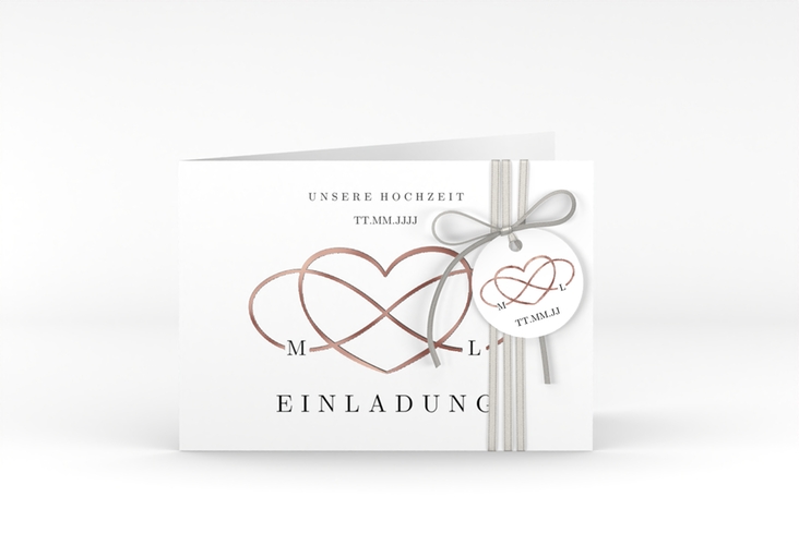 Hochzeitseinladung Infinity A6 Klappkarte quer schwarz rosegold