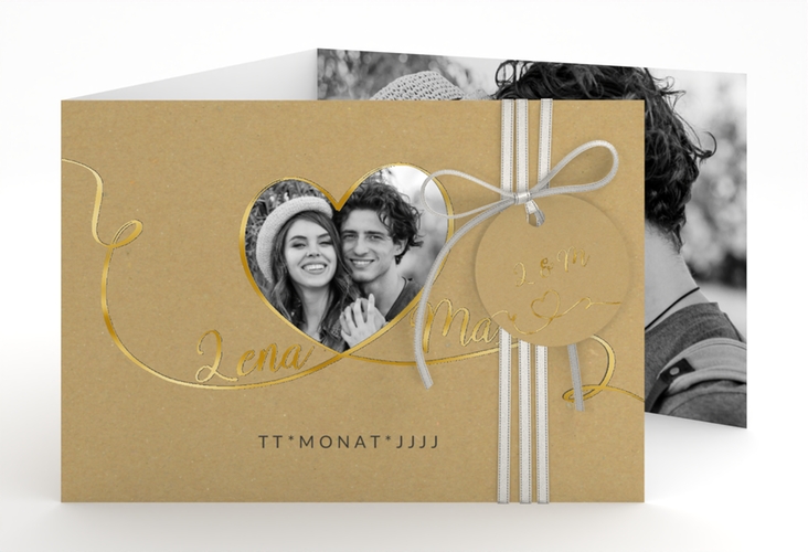 Hochzeitseinladung Herzensbund A6 Doppel-Klappkarte schwarz gold