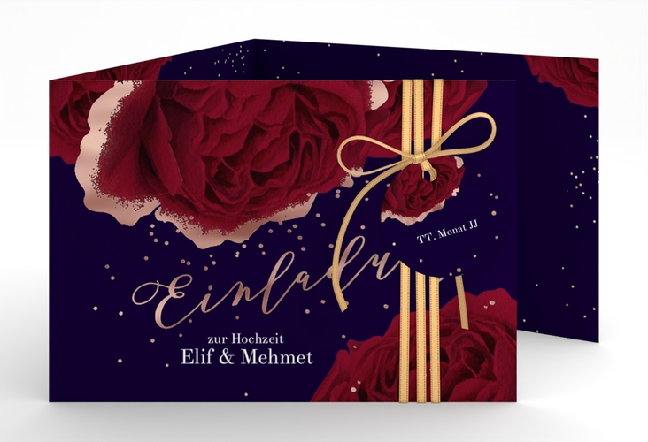 Hochzeitseinladung Cherie A6 Doppel-Klappkarte schwarz rosegold