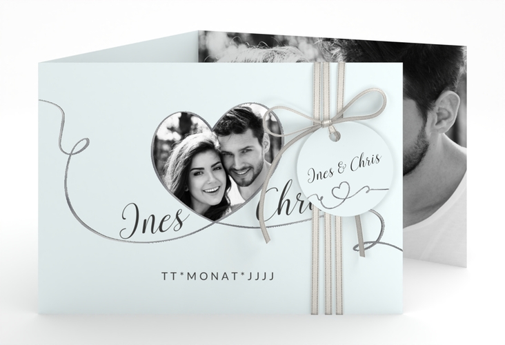 Hochzeitseinladung Dolce A6 Doppel-Klappkarte tuerkis silber