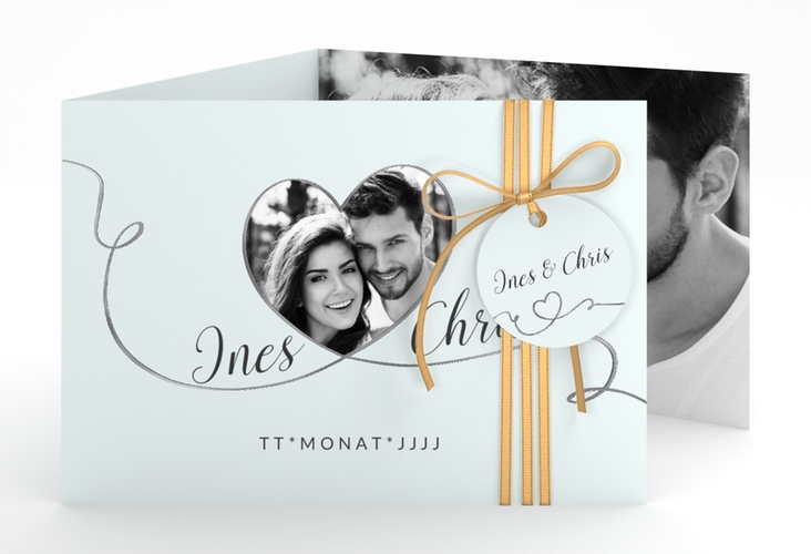 Hochzeitseinladung Dolce A6 Doppel-Klappkarte tuerkis silber