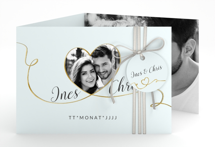 Hochzeitseinladung Dolce A6 Doppel-Klappkarte tuerkis gold