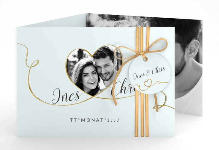 Hochzeitseinladung Dolce A6 Doppel-Klappkarte tuerkis gold