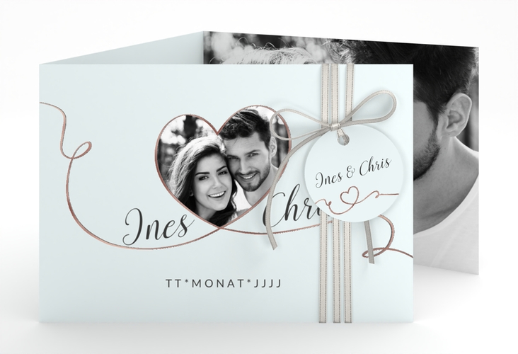 Hochzeitseinladung Dolce A6 Doppel-Klappkarte tuerkis rosegold