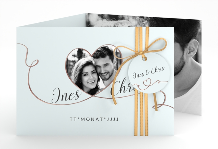 Hochzeitseinladung Dolce A6 Doppel-Klappkarte tuerkis rosegold