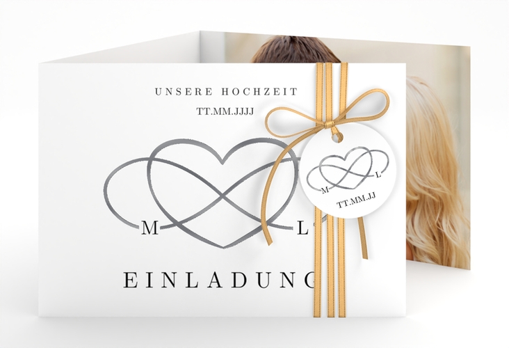Hochzeitseinladung Infinity A6 Doppel-Klappkarte schwarz silber
