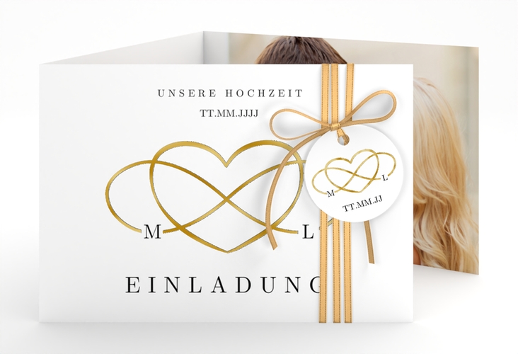 Hochzeitseinladung Infinity A6 Doppel-Klappkarte schwarz gold