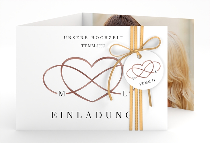 Hochzeitseinladung Infinity A6 Doppel-Klappkarte schwarz rosegold