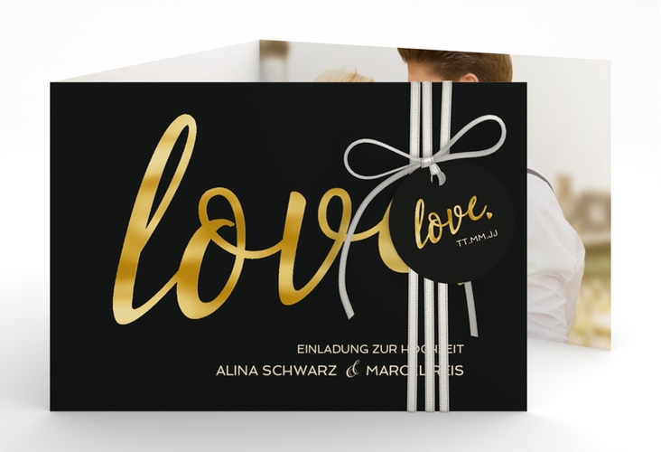 Hochzeitseinladung Glam A6 Doppel-Klappkarte schwarz gold