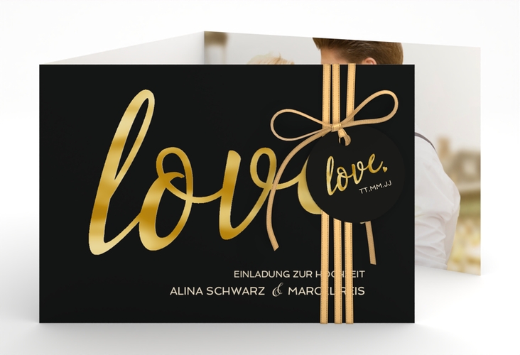 Hochzeitseinladung Glam A6 Doppel-Klappkarte schwarz gold
