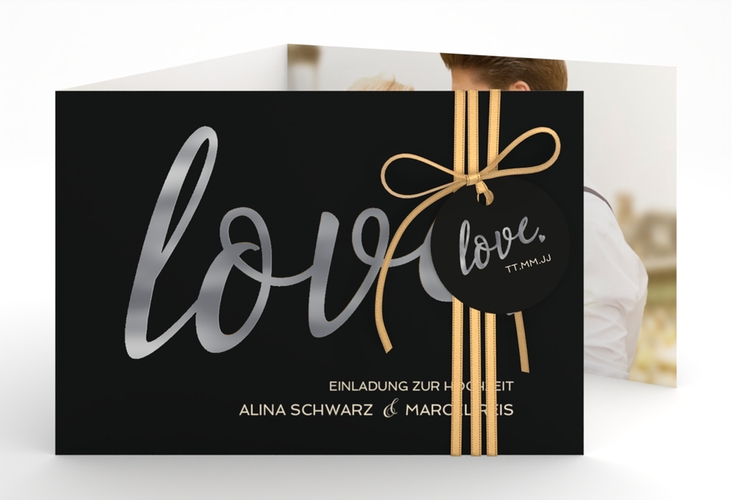 Hochzeitseinladung Glam A6 Doppel-Klappkarte schwarz silber