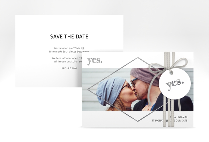 Save the Date-Karte Yes A6 Karte quer silber