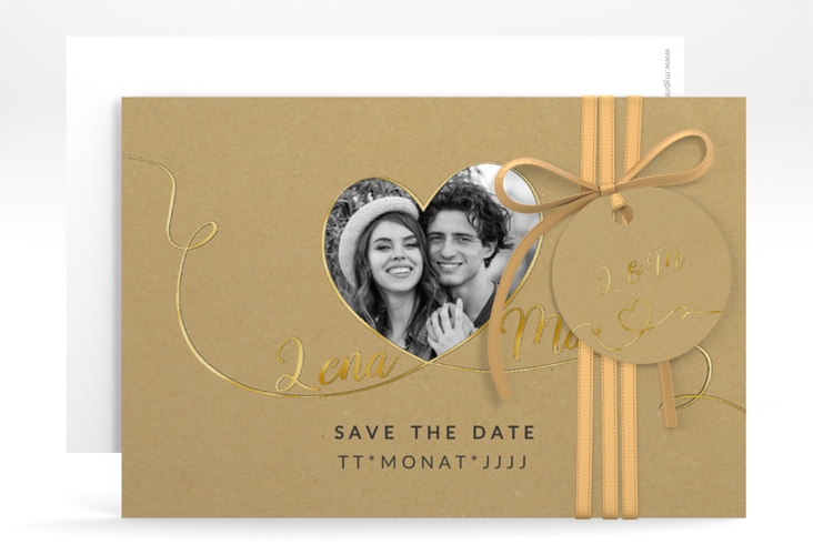 Save the Date-Karte Herzensbund A6 Karte quer gold
