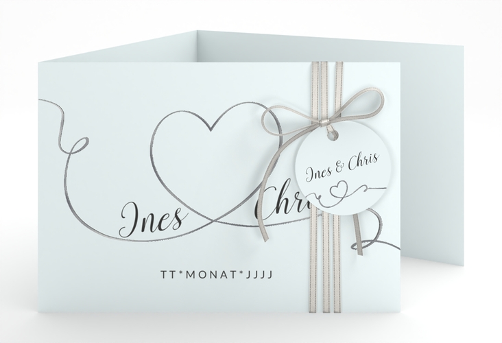 Hochzeitseinladung Dolce A6 Doppel-Klappkarte tuerkis silber