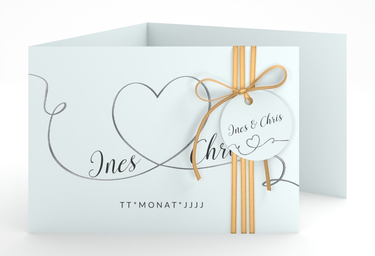 Hochzeitseinladung Dolce A6 Doppel-Klappkarte tuerkis silber