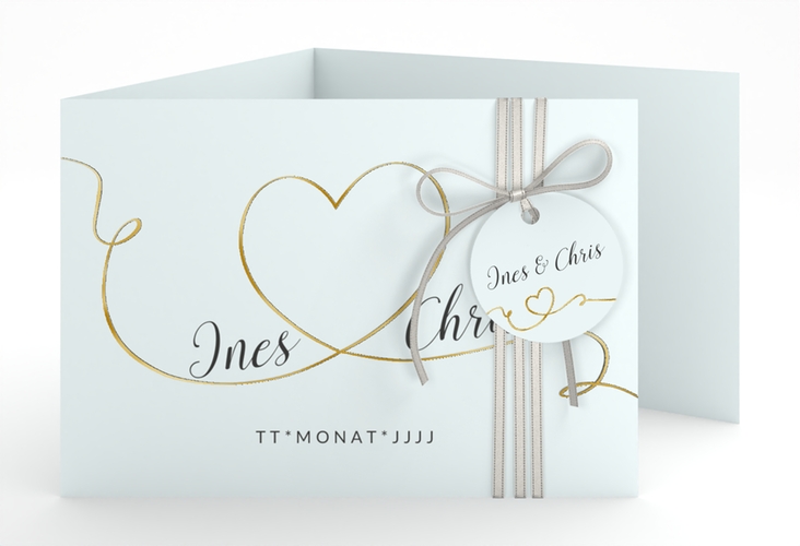 Hochzeitseinladung Dolce A6 Doppel-Klappkarte tuerkis gold
