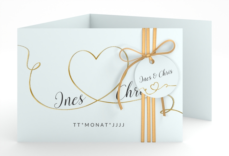 Hochzeitseinladung Dolce A6 Doppel-Klappkarte tuerkis gold