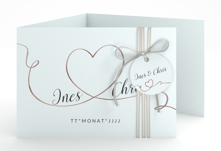 Hochzeitseinladung Dolce A6 Doppel-Klappkarte tuerkis rosegold