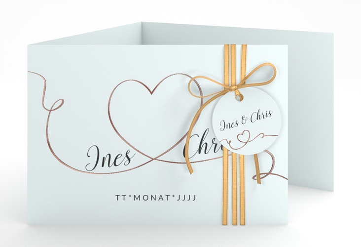 Hochzeitseinladung Dolce A6 Doppel-Klappkarte tuerkis rosegold