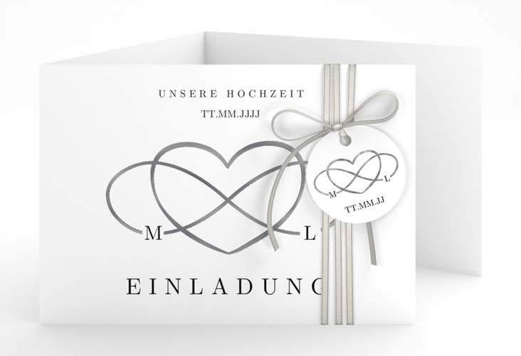 Hochzeitseinladung Infinity A6 Doppel-Klappkarte schwarz silber