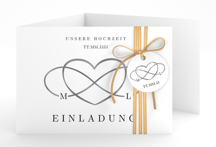 Hochzeitseinladung Infinity A6 Doppel-Klappkarte schwarz silber