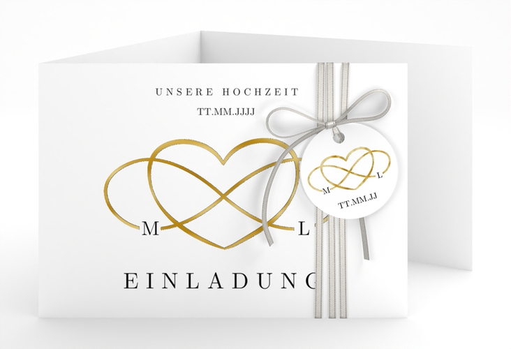 Hochzeitseinladung Infinity A6 Doppel-Klappkarte schwarz gold