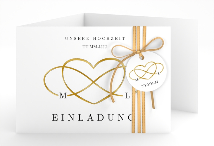 Hochzeitseinladung Infinity A6 Doppel-Klappkarte schwarz gold