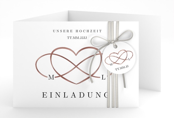 Hochzeitseinladung Infinity A6 Doppel-Klappkarte schwarz rosegold