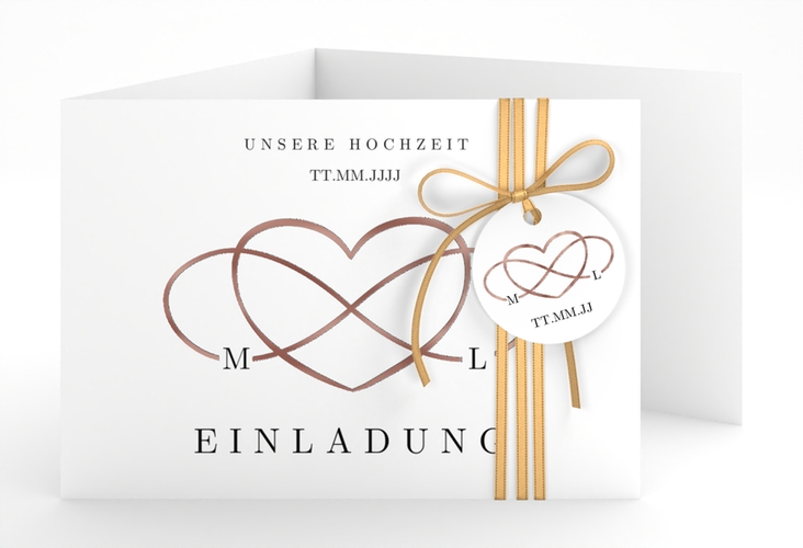 Hochzeitseinladung Infinity A6 Doppel-Klappkarte schwarz rosegold