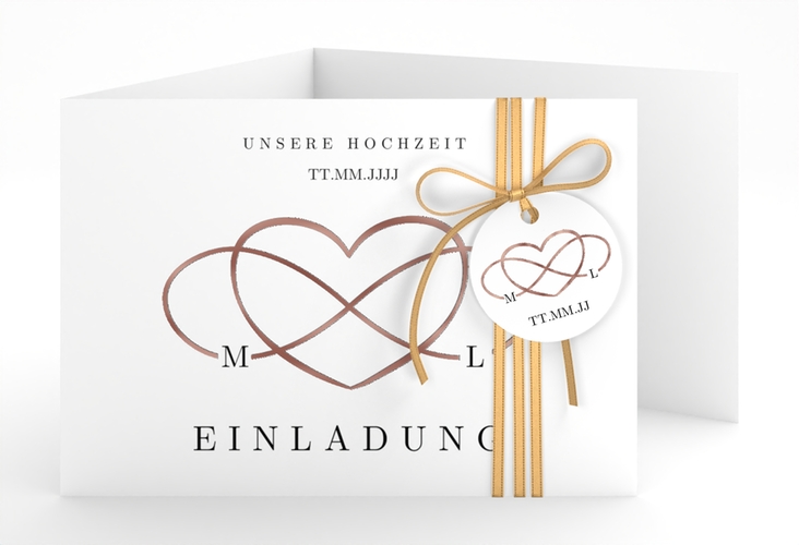 Hochzeitseinladung Infinity A6 Doppel-Klappkarte schwarz rosegold