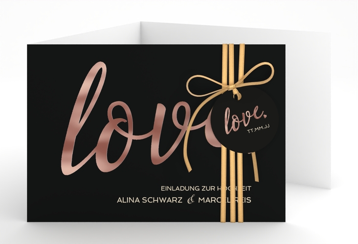 Hochzeitseinladung Glam A6 Doppel-Klappkarte schwarz rosegold