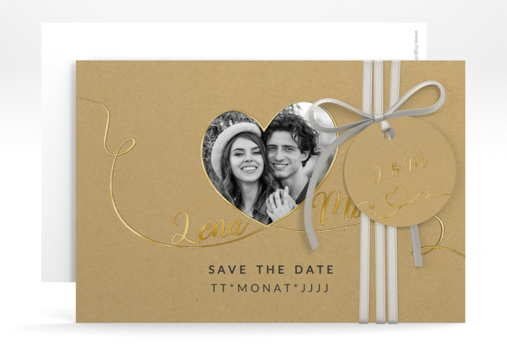 Save the Date-Karte Herzensbund A6 Karte quer gold