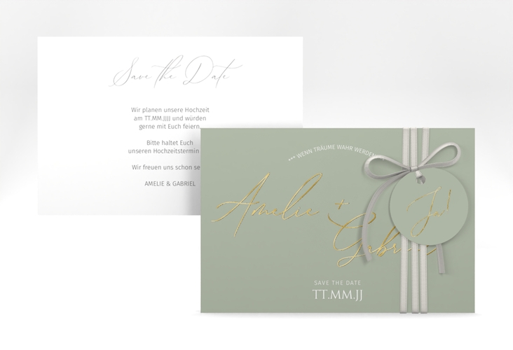 Save the Date-Karte Federschrift A6 Karte quer gold in schlichtem Design mit Kalligrafie