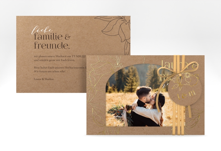 Save the Date-Karte Alpenblume A6 Karte quer gold