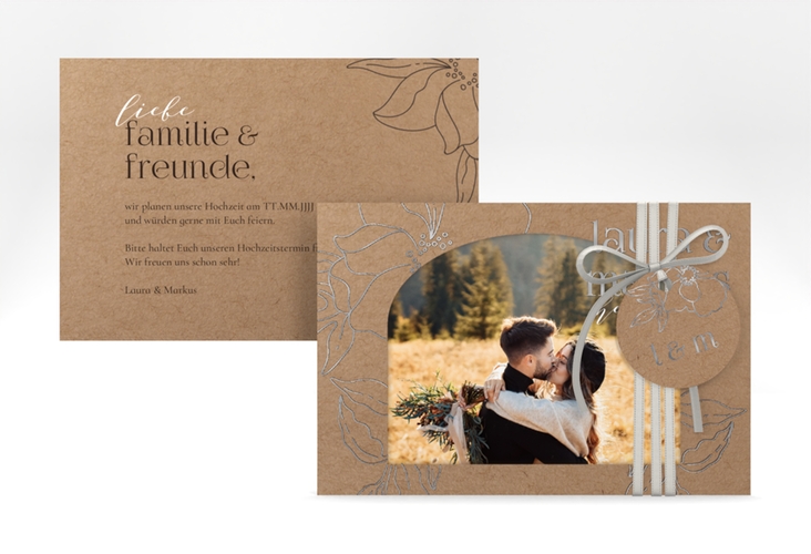 Save the Date-Karte Alpenblume A6 Karte quer silber
