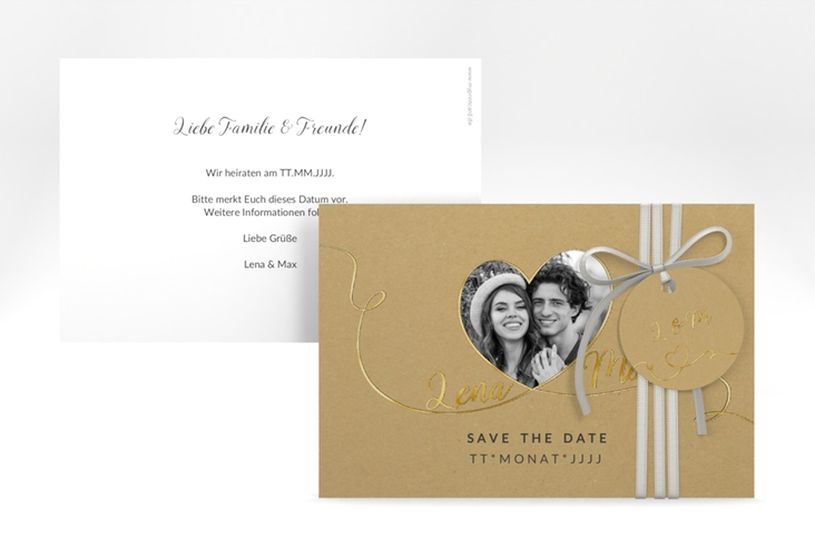 Save the Date-Karte Herzensbund A6 Karte quer gold