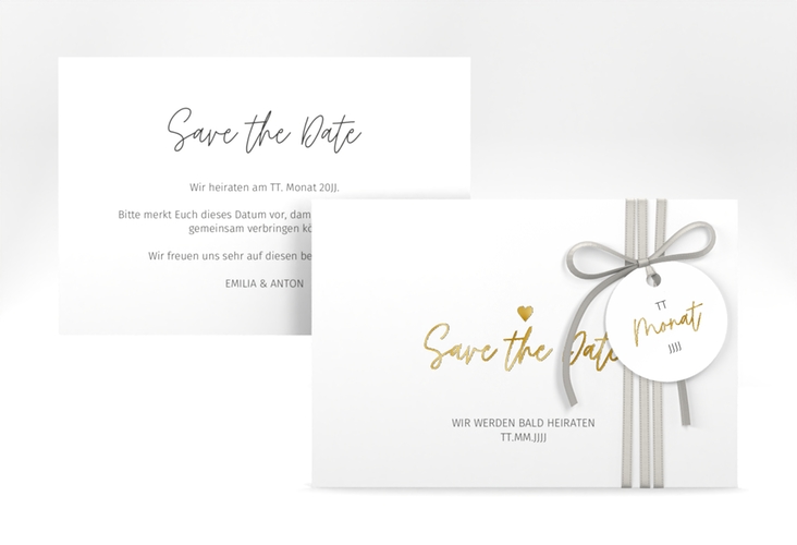 Save the Date-Karte Herzschlag A6 Karte quer gold schlicht und elegant mit Herzchen