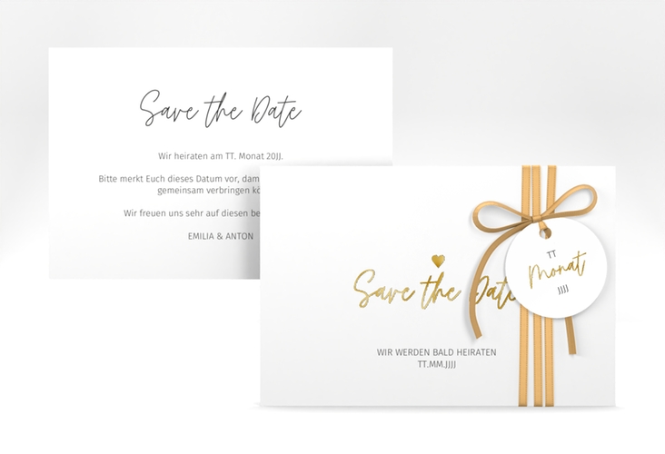 Save the Date-Karte Herzschlag A6 Karte quer gold schlicht und elegant mit Herzchen