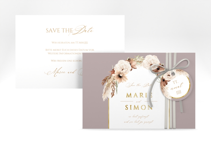 Save the Date-Karte Blumenbogen A6 Karte quer gold