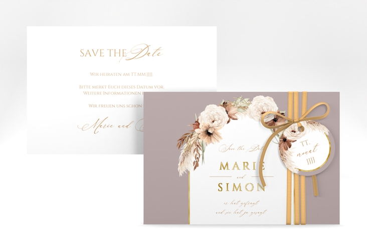Save the Date-Karte Blumenbogen A6 Karte quer gold