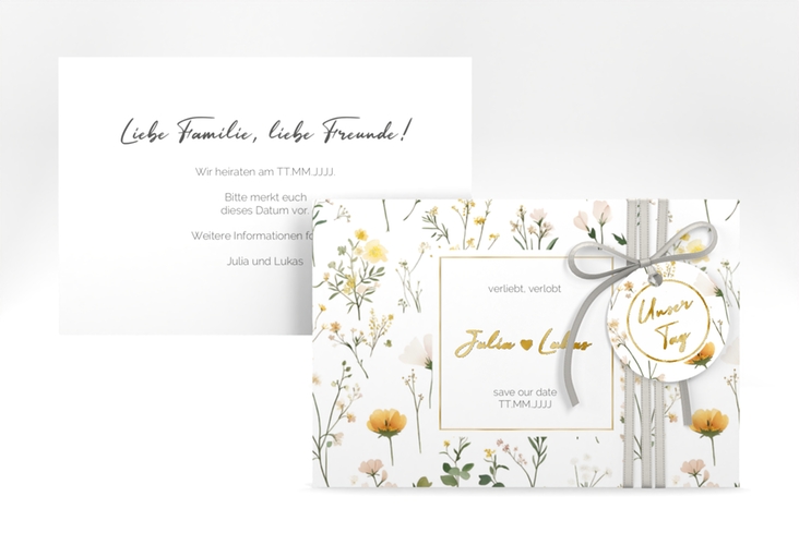 Save the Date-Karte Blumenwiese A6 Karte quer gold
